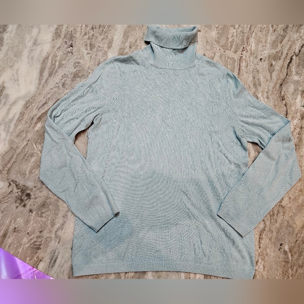 Chico’s Light Blue Ribbed Turtleneck Sweater Size 0 Small Soft Knit Top